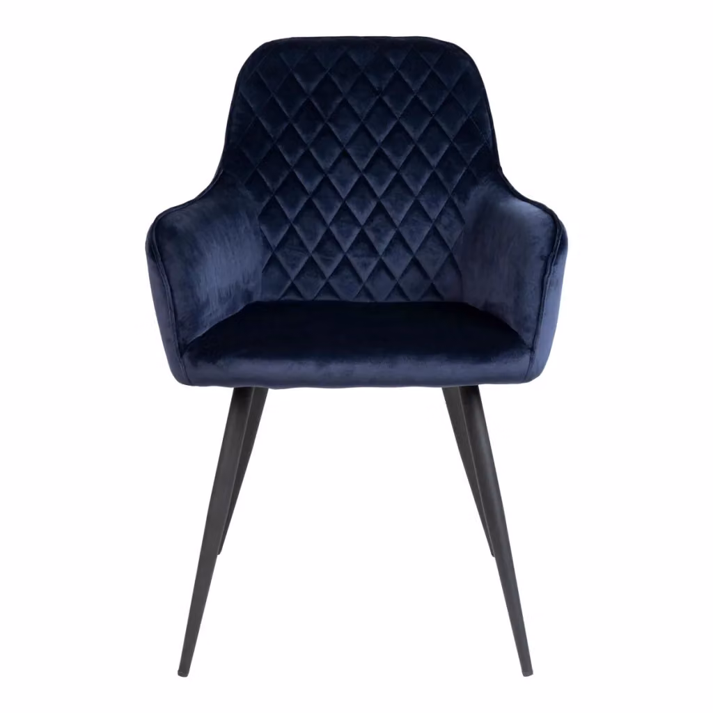 Set di 2 sedie da pranzo Harbo con braccioli in velluto blu e gambe in metallo nero – 2