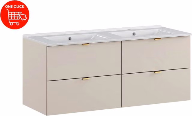 Set mobili bagno Lava Dalia Cashmere beige con lavabo, design moderno lucido, L: 120 cm, P: 46 cm