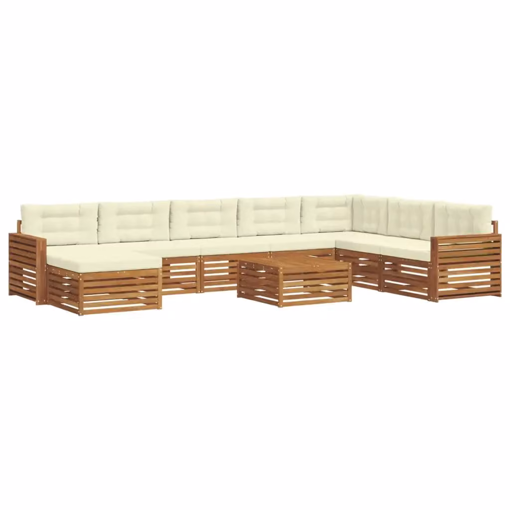 Set di divani da esterno moderno vidaXL in legno di acacia oliato, 9 pezzi, marrone e beige – 2