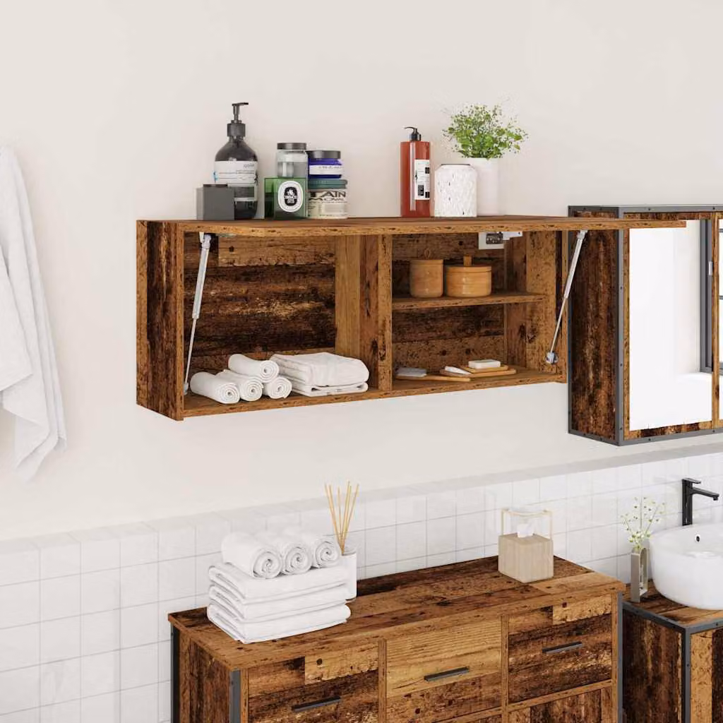Mobile da bagno vidaXL in legno color marrone con ante a battente e ripiani interni, L 100 x P 40 x H 25 cm