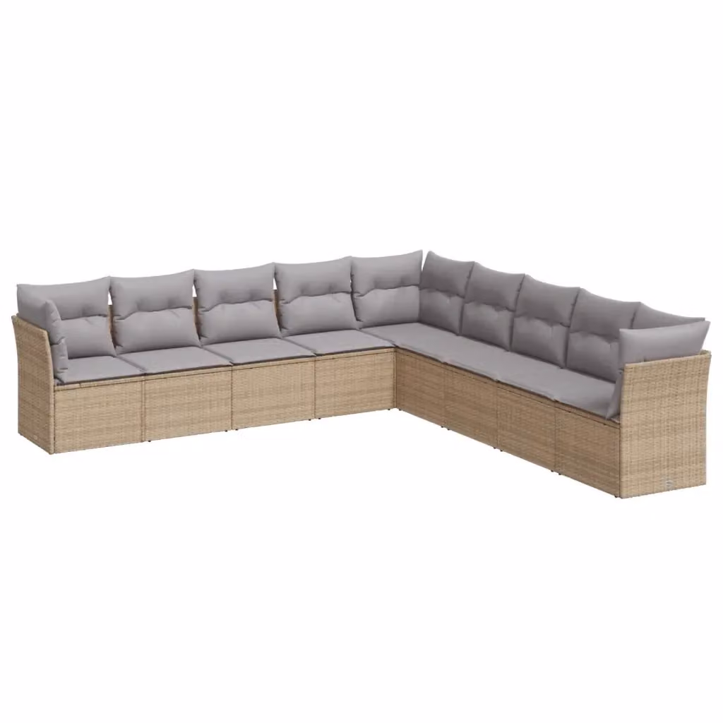 Set Divano da Giardino a L VIDAXL in Polyrattan Beige con 9 Cuscini – 2