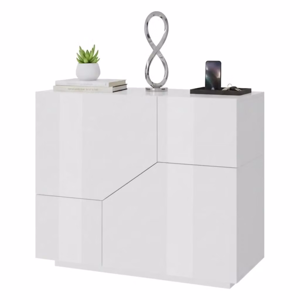 Credenza moderna DMORA a 2 ante in bianco lucido per soggiorno e cucina L: 79 cm, P: 43 cm, H: 86 cm – 2