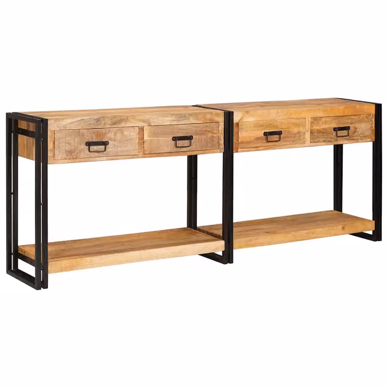 Set di 2 tavoli consolle vidaXL in legno di mango color marrone stile rustico L 200 cm x P 33 cm x H 75 cm