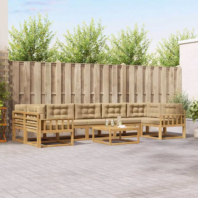 vidaXL Set di divani da esterno 6 pz in legno di acacia con tavolo da caffè, Bianco e Beige