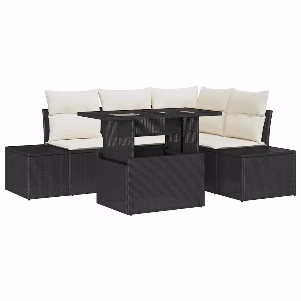 Set Divano da Giardino a L vidaXL Nero con Cuscini e Tavolino da Esterno in Polyrattan e Acciaio – 2