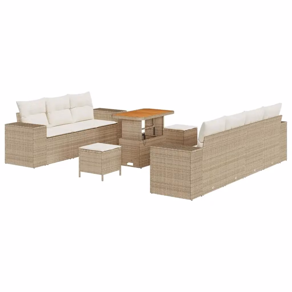 Set Divano da Giardino vidaXL 10 Pezzi Beige con Poltrona, Tavolino e Pouf in Polyrattan e Acciaio con Cuscini Rimovibili – 2