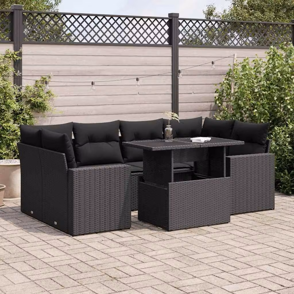 Maison Exclusive - Set Divani da Giardino con Cuscini 7pz Nero Polyrattan