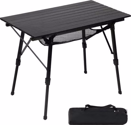 Tavolo da picnic pieghevole PORTAL in metallo nero con gambe regolabili in altezza e piano rettangolare