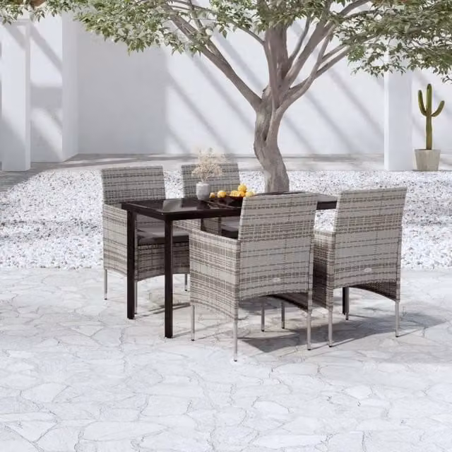 Set da Pranzo da Giardino 5 pz con Cuscini Grigio e Nero 3099289