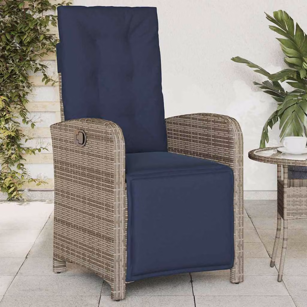 Sedia reclinabile da giardino con poggiapiedi vidaXL in rattan e metallo, colore grigio e blu
