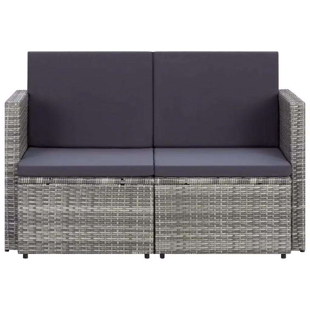 Divano da giardino a 2 posti Design Mania in polyrattan grigio con cuscini imbottiti e coperture rimovibili L: 118 cm, P: 74 cm, H: 65 cm – 2