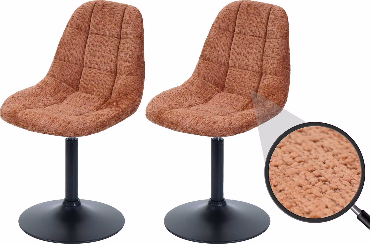 Set da 2 sedie da pranzo MCW-A60, sedia da cucina, sedia girevole, acciaio MVG, tessuto/ciniglia (465 g/m²) ~ terracotta
