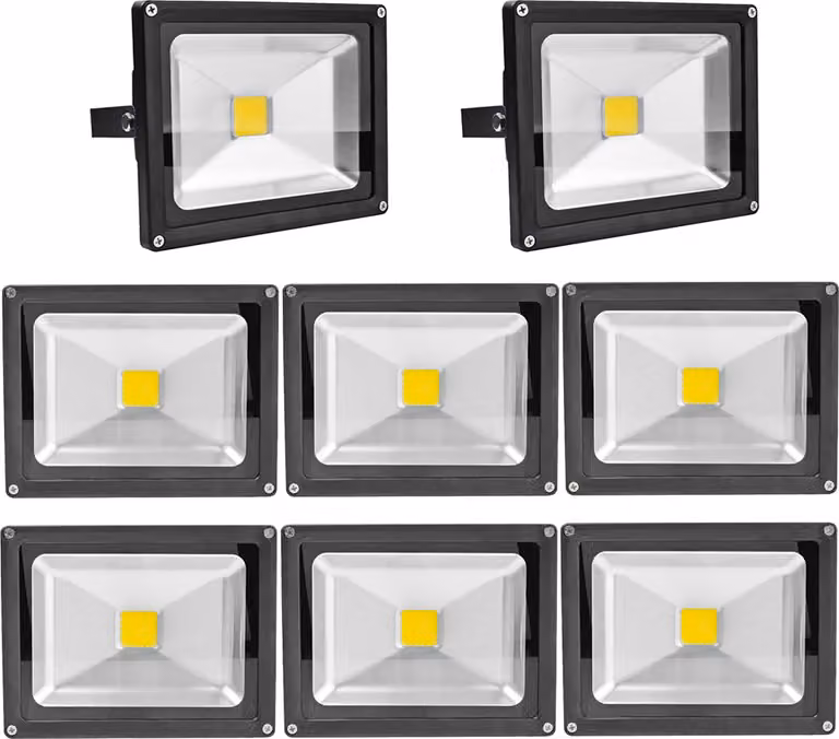 Greenmigo 8 pezzi, faretto LED da 20 W, lampada LED da esterno, luce bianca fredda 6500 K, IP65, faretto LED da giardino