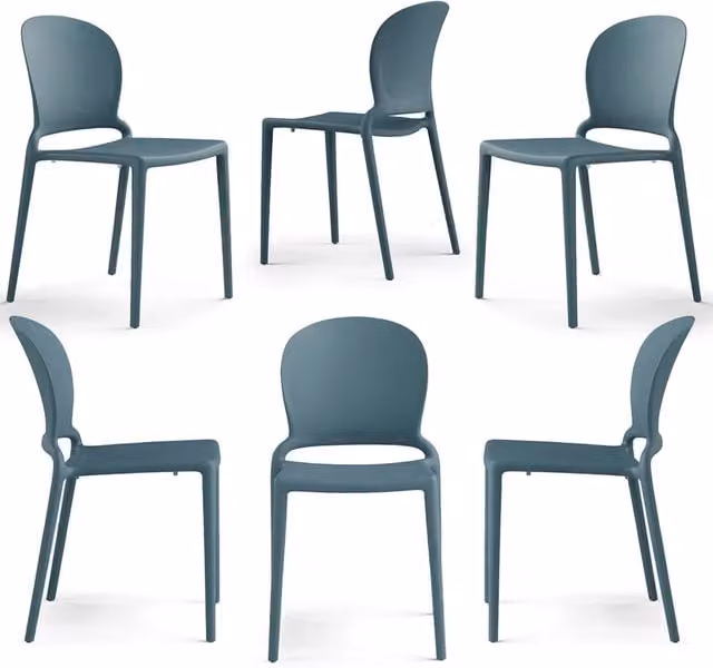 Set 6 sedie in polipropilene JASMINE, impilabile, resistente ai raggi UV, design moderno, ideale per sala da pranzo, cucina, sala d’attesa, bar, ristoranti o giardino colore Avio