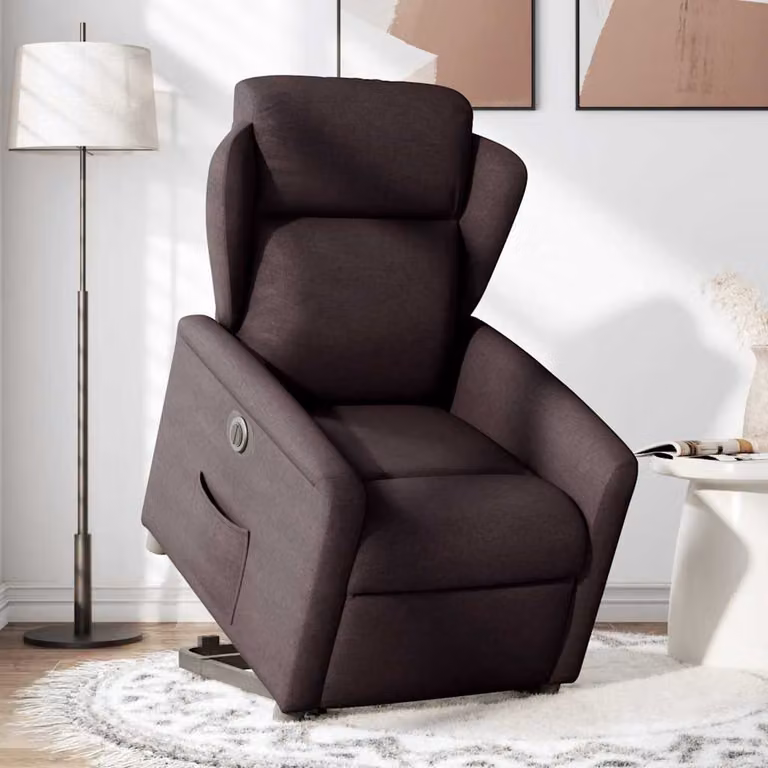 vidaXL Poltrona Alzapersona Reclinante Elettrica Marrone Scuro Tessuto