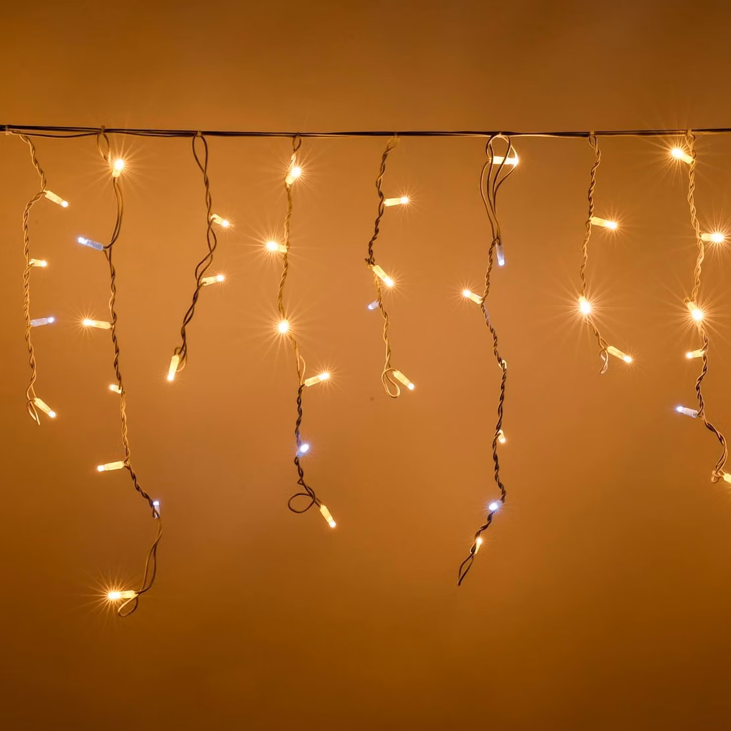 Catena luminosa a forma di fiocchi di neve, lunghezza 5 metri, 200 LED maxi a luce calda, grado di protezione IP44, estendibile