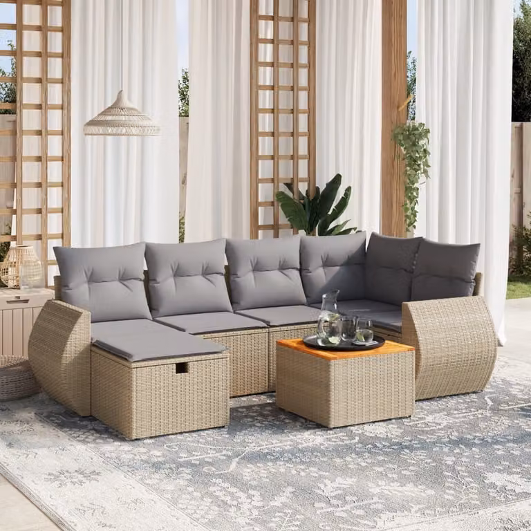 Maison Exclusive - Set Divano da Giardino 7 pz con Cuscini Beige Misto Polyrattan