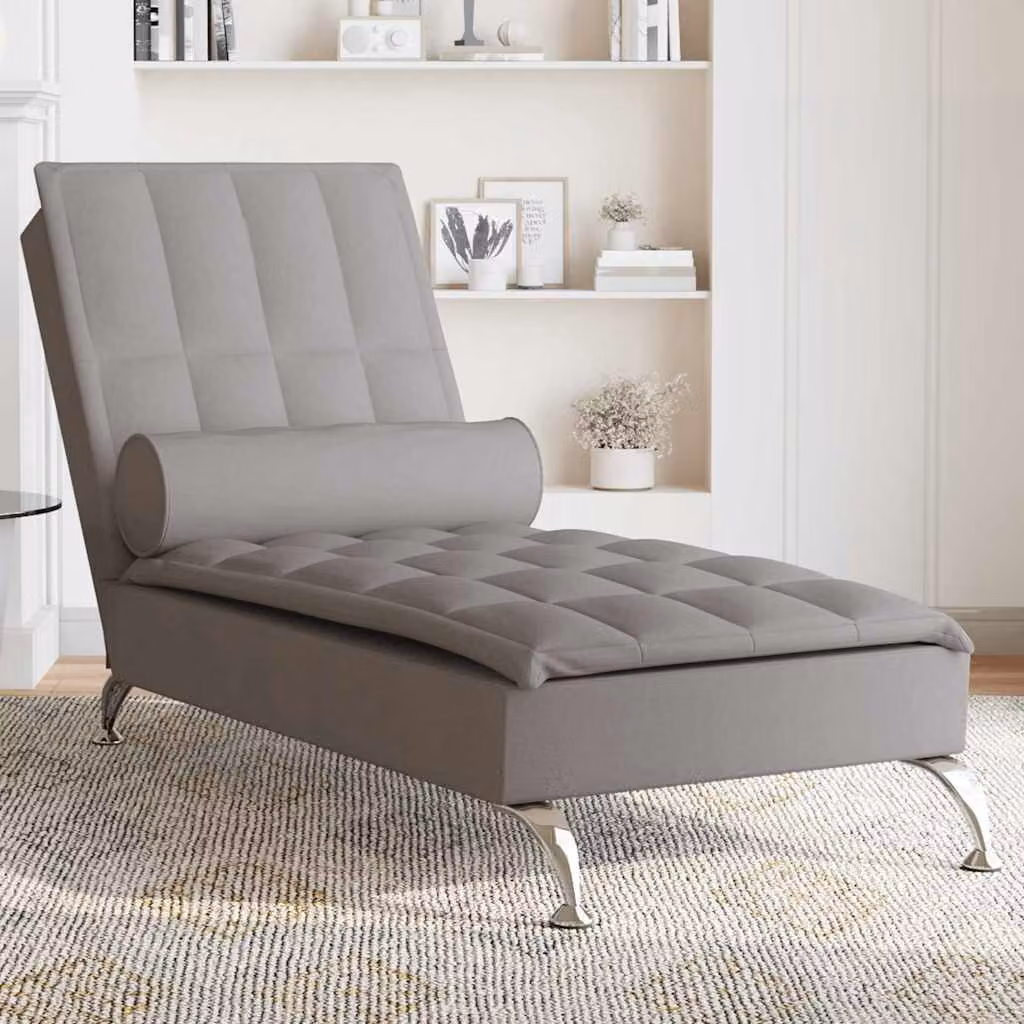 vidaXL Chaise Longue da Massaggio con Schienale in Tessuto, Colore Grigio o Beige, L: 138,0 cm, P: 56,0 cm, H: 75,0 cm
