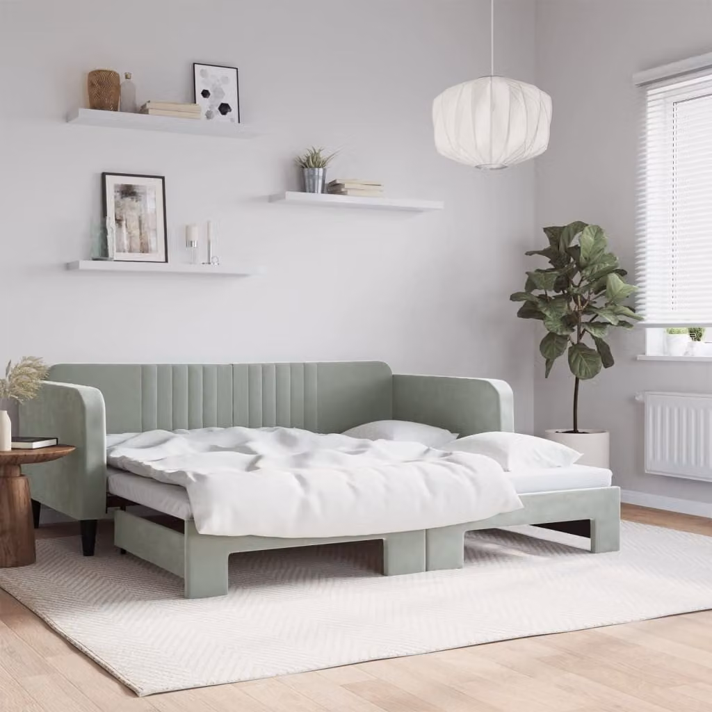 vidaXL Divano Letto Estraibile in Velluto Grigio con Cassetto per Soggiorno e Camera da Letto L/P/H: 213 x 100 x 75 cm