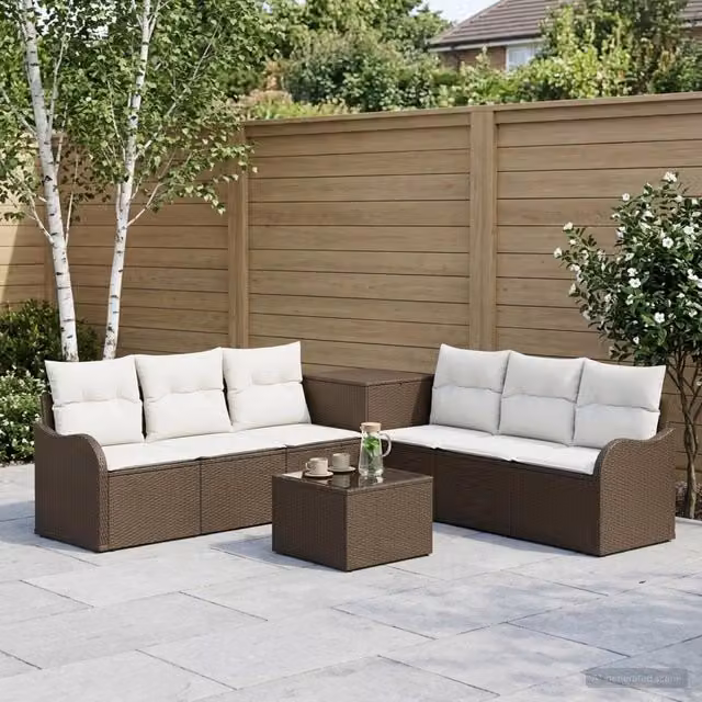 Set di divani 8 pz Marrone e Bianco Crema 55 x 55 x 37 cm 3448056