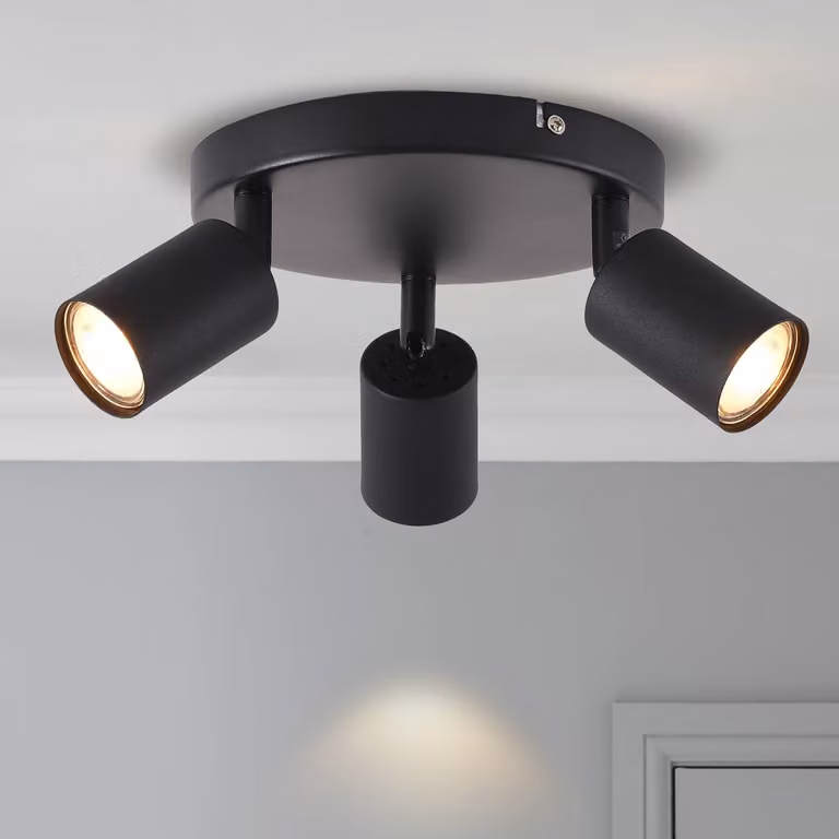 ANWIO Faretti a soffitto LED orientabili, modello GU10, plafoniera a 3 luci, forma rotonda, faretti a soffitto neri, design moderno, ideali per cucina, camera da letto e soggiorno (senza lampadine). EUS-EA190811-10-03CB