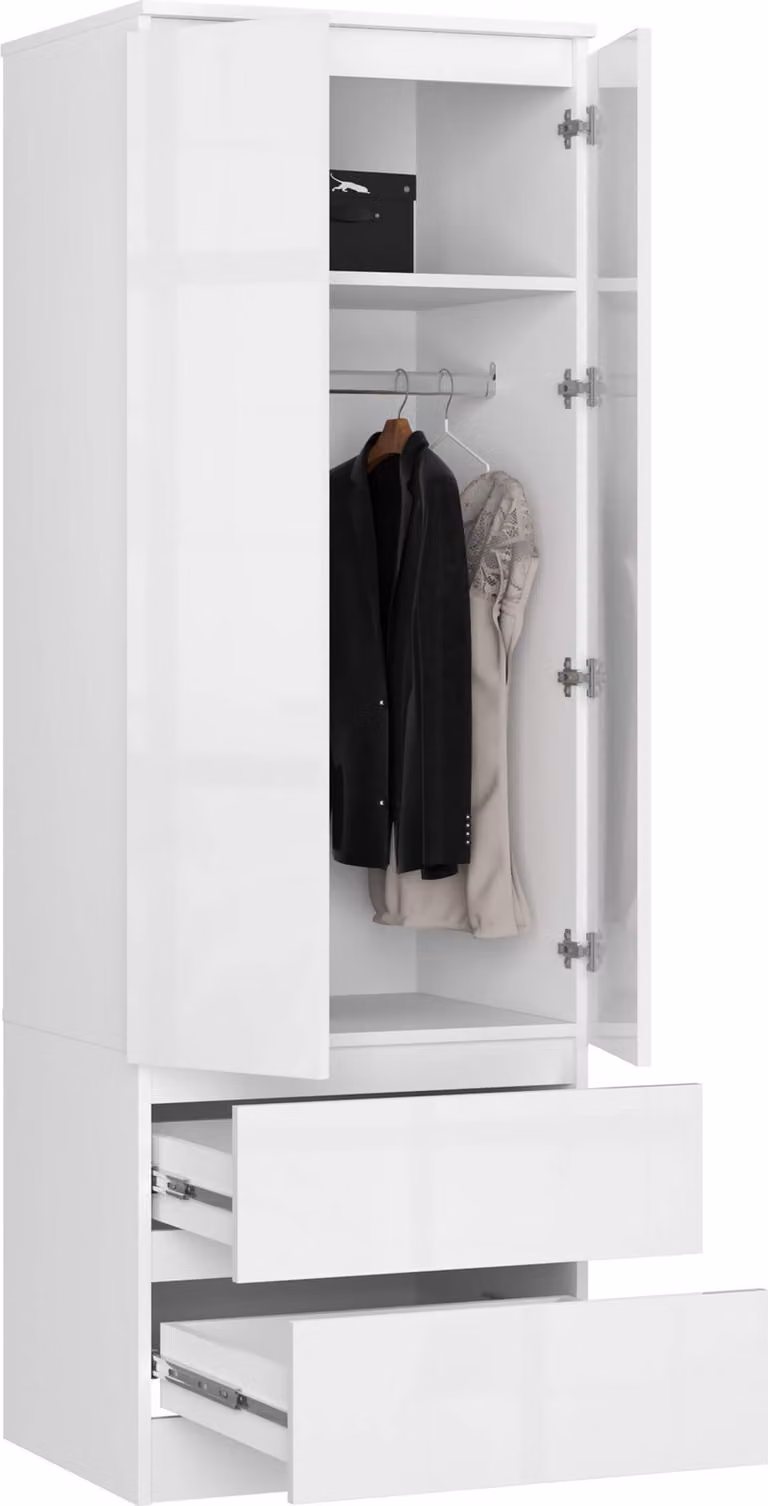 Armadio S60, 60 cm, guardaroba a 2 ante e 2 cassetti, finitura lucida, altezza 180 cm, modello STAR
