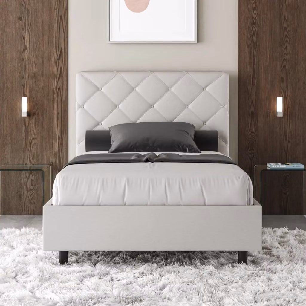 Letto Matrimoniale Moderno GIORDANOSHOP in Faux Leather Bianco L: 155 cm, P: 230 cm, H: 122 cm – 2