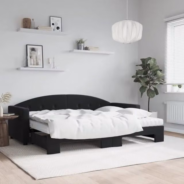 Divano Letto Estraibile con Materassi Nero 80x200 cm Velluto 3197322