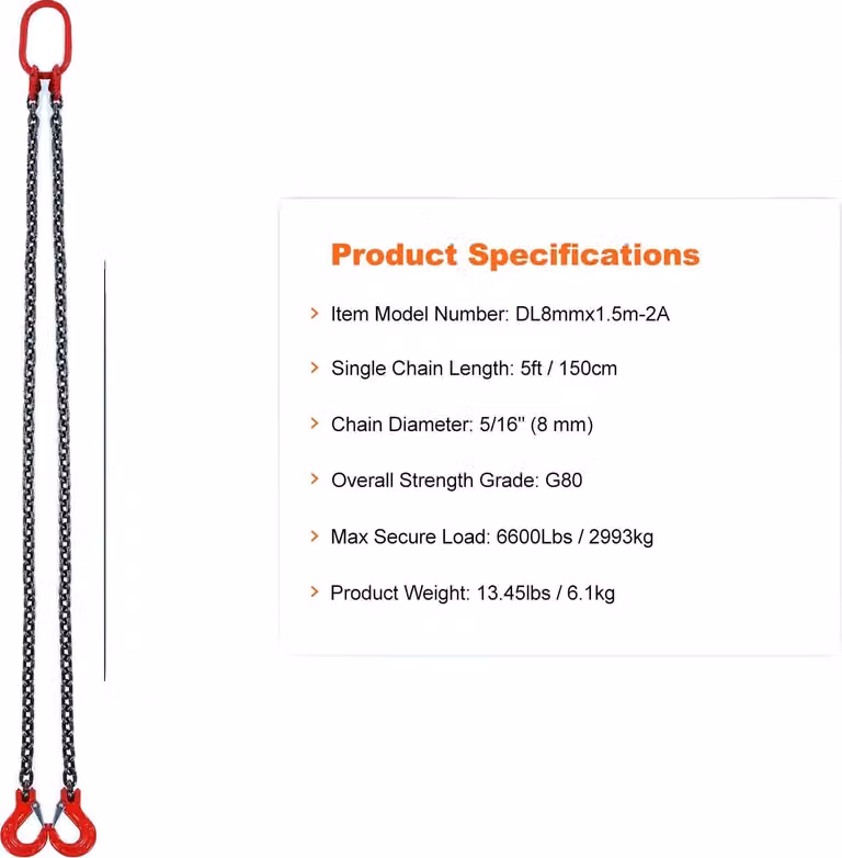 Cinghia di sollevamento per carichi pesanti, portata 3000 kg, 5 piedi 8 mm