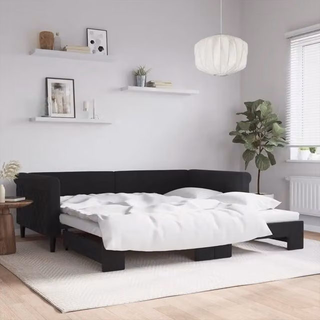 Divano Letto con Letto Estraibile vidaXL in Velluto Nero L: 229 cm, P: 110 cm, H: 68 cm, Letto: 100 x 200 cm – 1