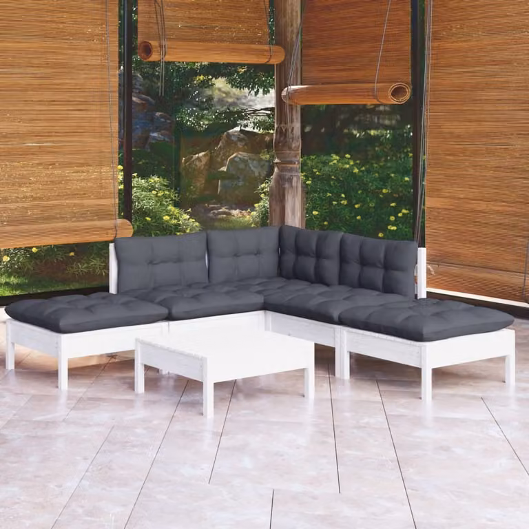 The Living Store Set da giardino da 6 pezzi con cuscini in legno di pino bianco