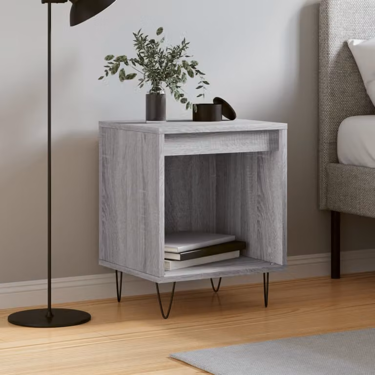 Comodino moderno sospeso vidaXL in legno e metallo, Grigio opaco, L: 40 cm, P: 35 cm, H: 50 cm