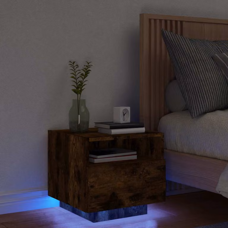 Comodino moderno vidaXL con luci LED in rovere fumo, L 40 cm x P 39 cm x H 37 cm