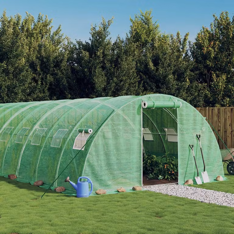 Serra vidaXL con telaio in acciaio galvanizzato verde, superficie di 72 m², L: 18 m, P: 4 m, H: 2 m