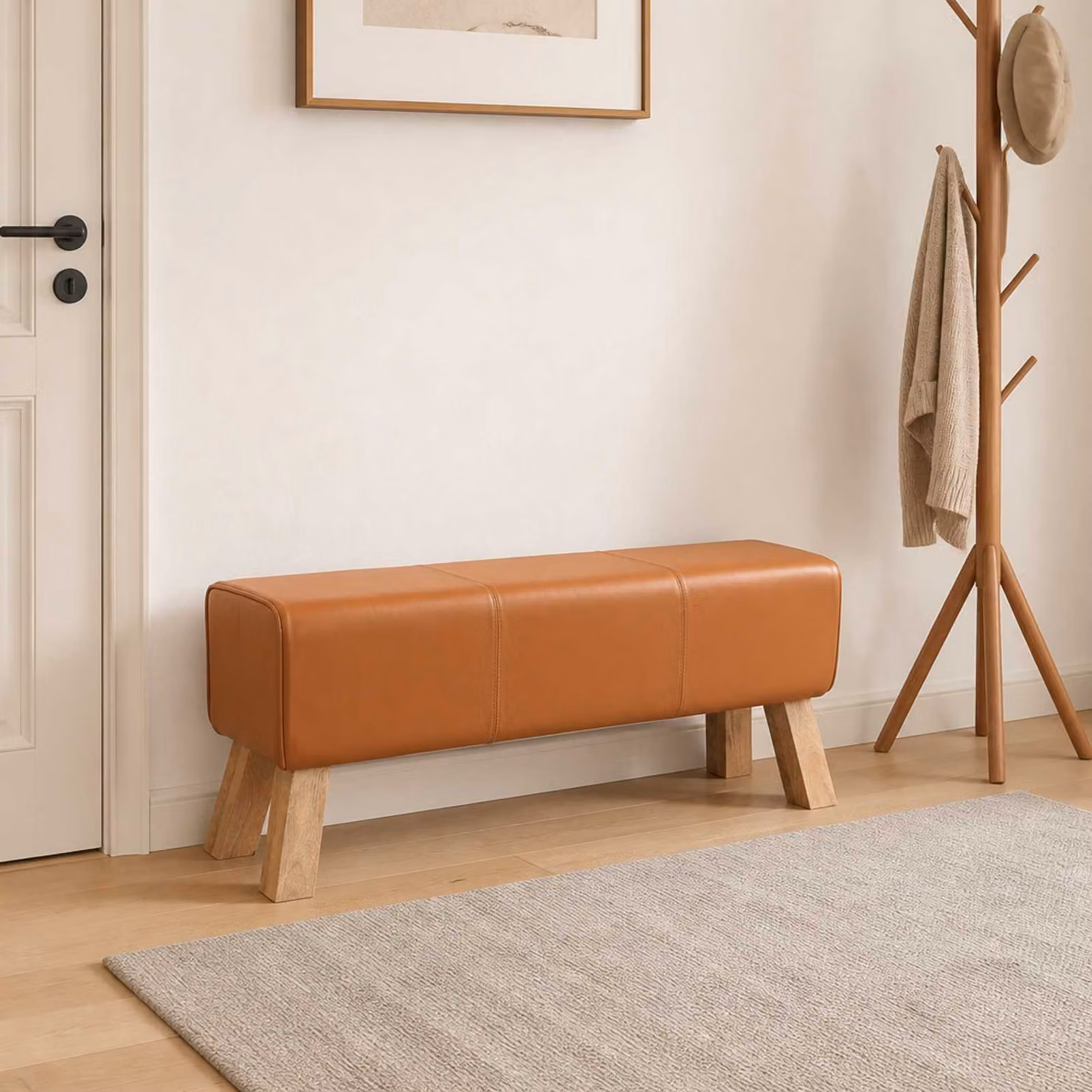 Panchina moderna vidaXL in legno e pelle marrone L 110 x P 30 x H 45 cm