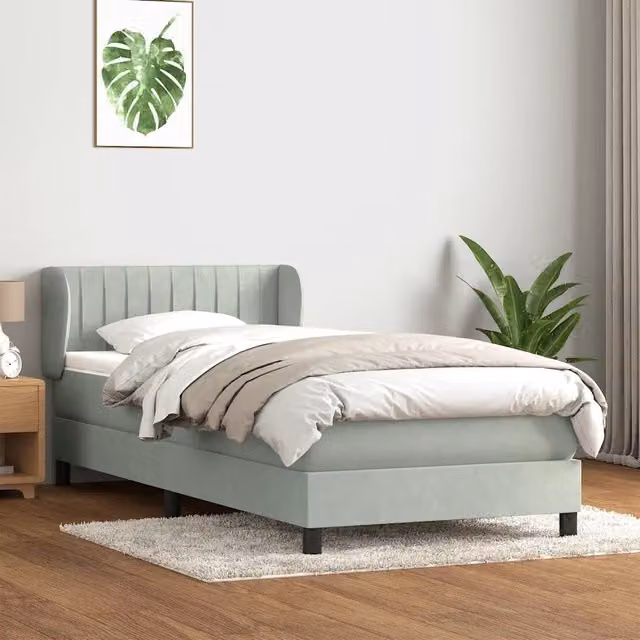 Giroletto a Molle con Materasso-Struttura Letto Grigio Chiaro 90x220 cm Velluto 657968