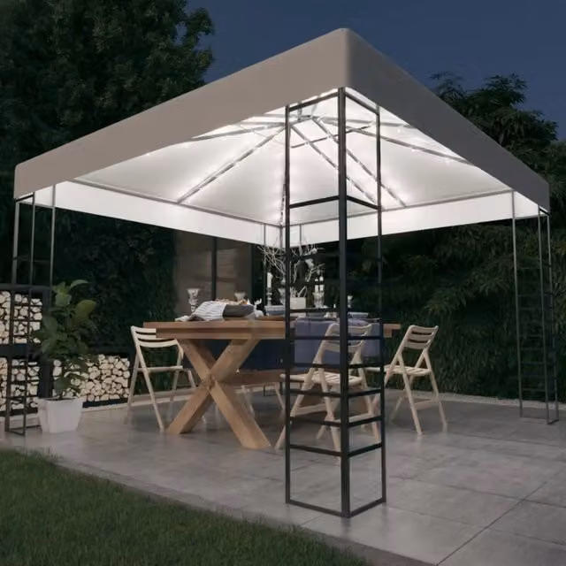 Gazebo da Giardino con Luci a Stringa LED 3x3 m Bianco 3070305