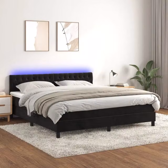 Letto a Molle con Materasso e LED Nero 160x200 cm in Velluto 3134593