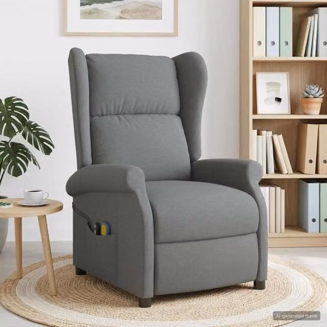 Poltrona relax reclinabile moderna vidaXL in tessuto grigio con braccioli e struttura mista per soggiorno – 1