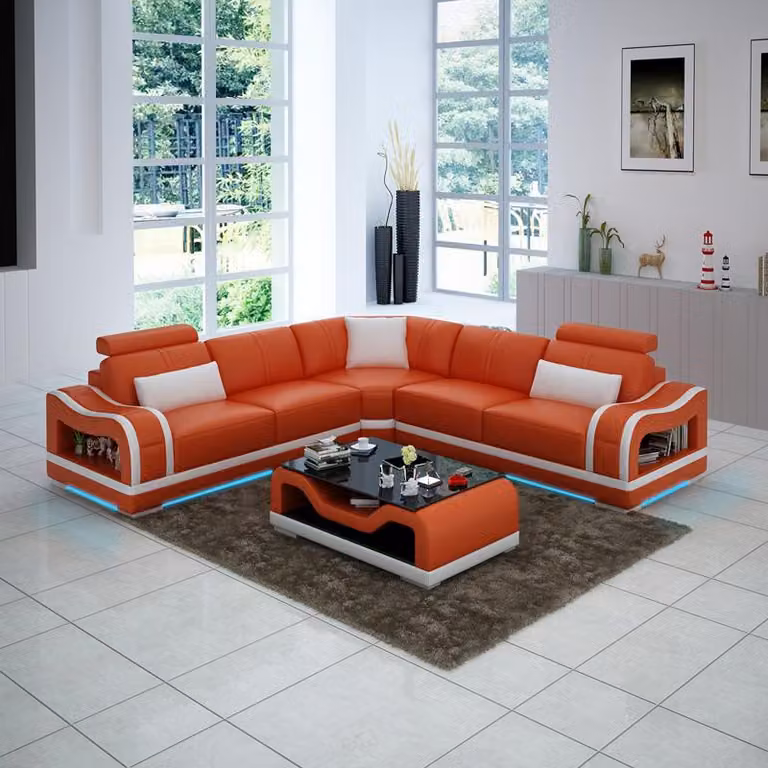Ledersofa Couch Wohnlandschaft Ecksofa Eck Garnitur Design Modern Sofa mit USB