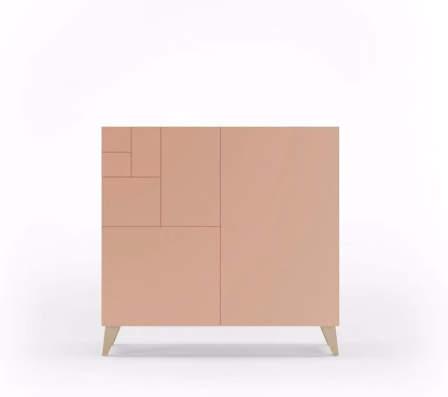 Scarpiera Herdasa effetto rovere chiaro ante rosa 87x90x27