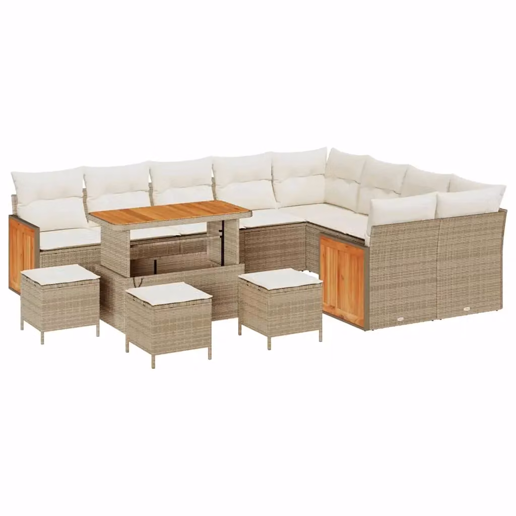 vidaXL Set Divano da Giardino a L con 13 Pezzi, Beige, con Cuscini e Tavolino da Caffè – 2