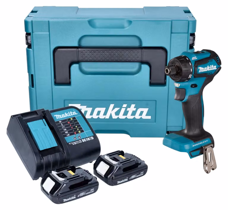 Trapano avvitatore a batteria Makita DDF 083 SYJ 18 V 40 Nm 1/4'' brushless + 2x batteria ricaricabile 1,5 Ah + caricabatterie + Makpac