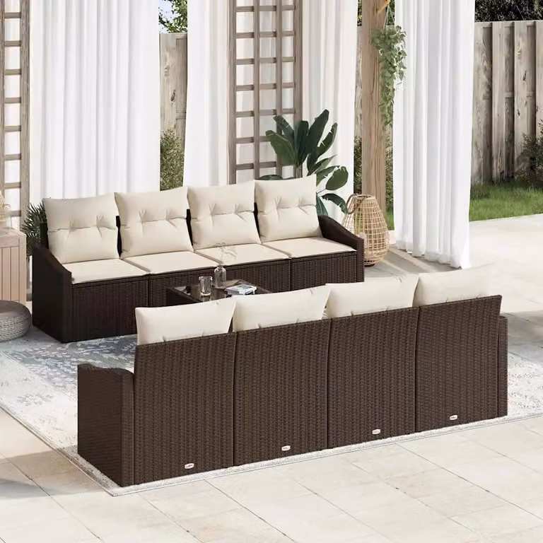 Set di divani da giardino vidaXL in rattan marrone e beige con cuscini inclusi