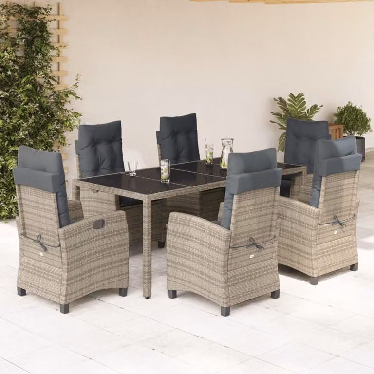 vidaXL Set da Pranzo da Giardino 7 pz in Polyrattan Grigio con Piano in Vetro