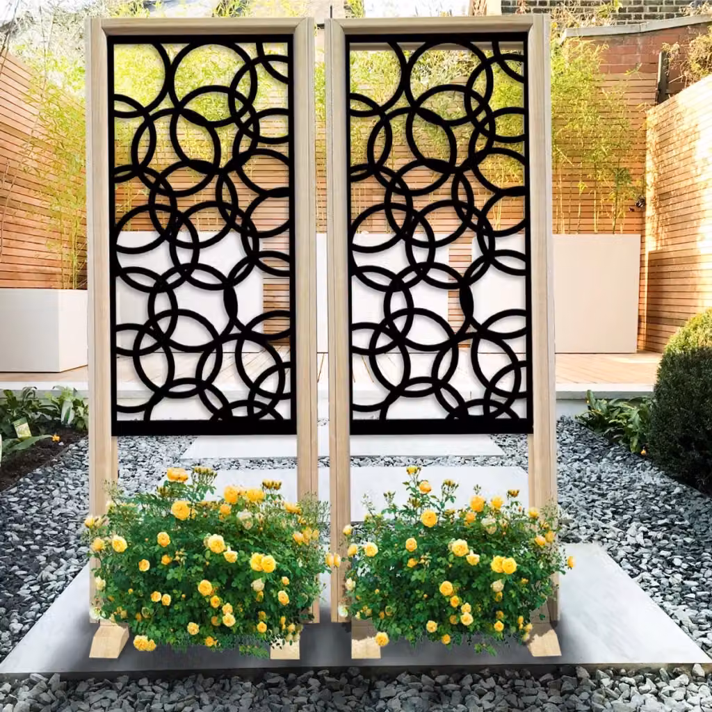 Separè Paravento Modulabile Signorbit CERCHI SMALL in Legno e PVC Nero L: 70 cm, P: 50 cm, H: 190 cm – 2