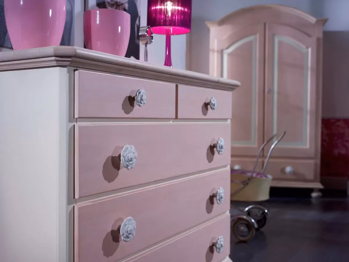 Comò con 5 cassetti in legno di abete Mobili 2G rosa e miele L/P/H: 118 x 52 x 99 cm – 3