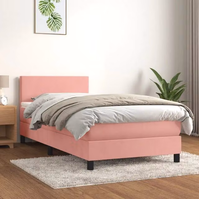 Letto con Giroletto a Molle e Materasso Ibrido vidaXL in Velluto Rosa e Bianco L/P/H: 190 x 90 x 78 cm – 1