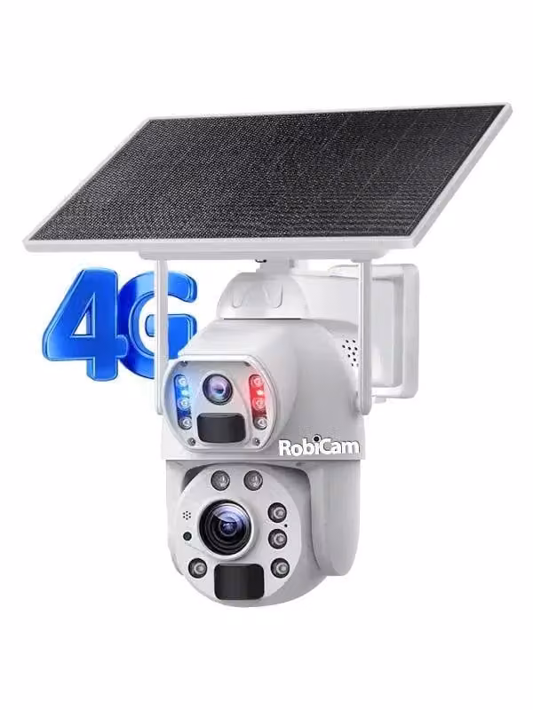 Doppia telecamera solare 4G bianca, zoom ottico, laser infrarossi per visione notturna fino a 100 metri, RobiCam Solar, 6MP, Ultra HD, Zoom 20X