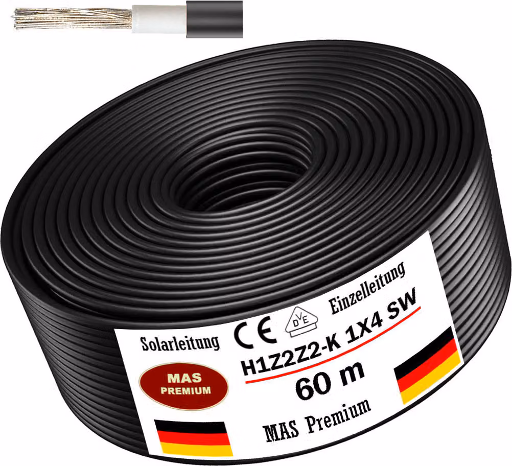 60m cavo solare cavo solare H1Z2Z2-K 4 mm² nero fotovoltaico senza alogeni